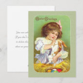 Victoriaans Pasen Kaart Meisje & Konijn & Nest van (Voorkant / Achterkant)