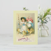 Victoriaans Pasen Kaart Meisje Rozen in Ei & Kuike (Staand voorkant)