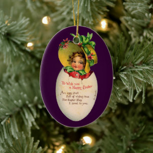 Victoriaans Pasen,  Meisje met Bonnet in Egg Keramisch Ornament