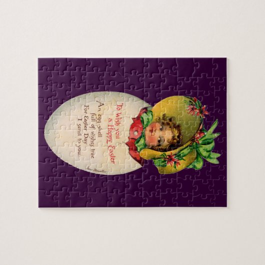 Victoriaans Pasen,  Meisje met Bonnet in Egg Legpuzzel (Horizontaal)