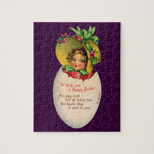 Victoriaans Pasen,  Meisje met Bonnet in Egg Legpuzzel (Verticaal)