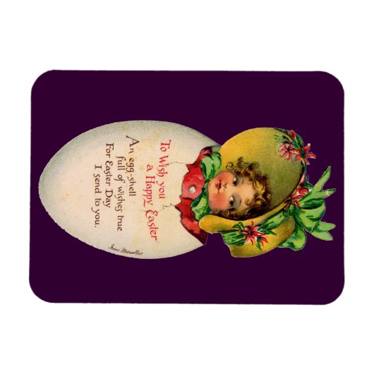 Victoriaans Pasen,  Meisje met Bonnet in Egg Magneet (Horizontaal)