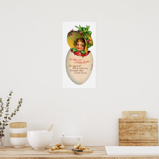 Victoriaans Pasen,  Meisje met Bonnet in Egg Poster (Keuken)