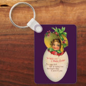 Victoriaans Pasen,  Meisje met Bonnet in Egg Sleutelhanger (Voorkant)