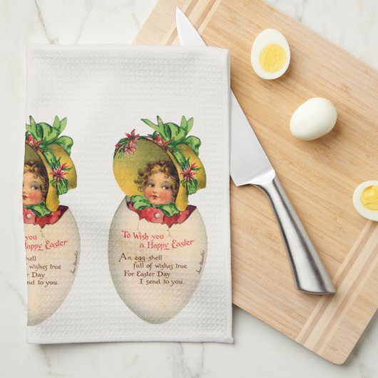 Victoriaans Pasen, Meisje met Bonnet in Egg Theedoek (Quarter Fold)