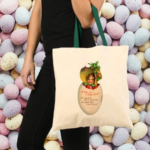 Victoriaans Pasen, Vintage meisje met hoed in ei Tote Bag