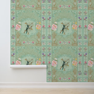  Victoriaans Pastel Bloemen Rococo Schilderen Behang