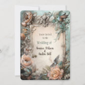 Victoriaans pastel roze blauw bloemuitnodiging kaart (Voorkant)