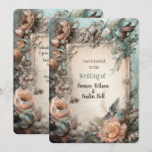 Victoriaans pastel roze blauw bloemuitnodiging kaart (Voorkant / Achterkant)