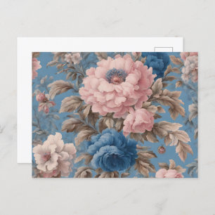 Victoriaans pastelblauw en roze bloesems Briefkaar Briefkaart