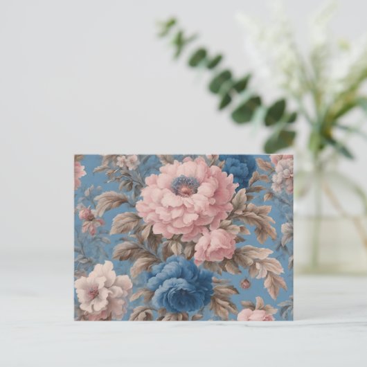 Victoriaans pastelblauw en roze bloesems Briefkaar Briefkaart (Staand voorkant)