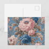 Victoriaans pastelblauw en roze bloesems Briefkaar Briefkaart (Voorkant / Achterkant)