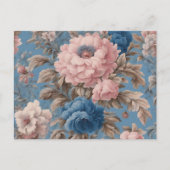 Victoriaans pastelblauw en roze bloesems Briefkaar Briefkaart (Voorkant)