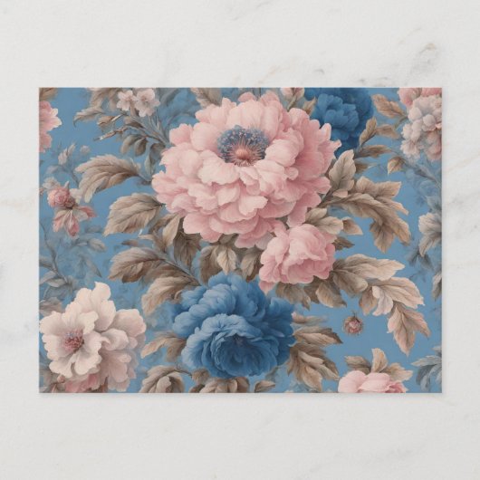 Victoriaans pastelblauw en roze bloesems Briefkaar Briefkaart (Voorkant)