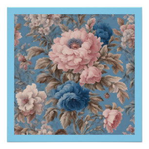 Victoriaans pastelblauwe en roze bloesem perfect poster