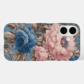 Victoriaans pastelblauwe en roze bloesems Case-Mate iPhone case (Achterkant (horizontaal))