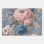 Victoriaans pastelblauwe en roze bloesems inpakpapier vel (Voorkant)