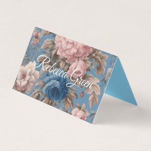 Victoriaans pastelblauwe en roze bloesems visitekaartje