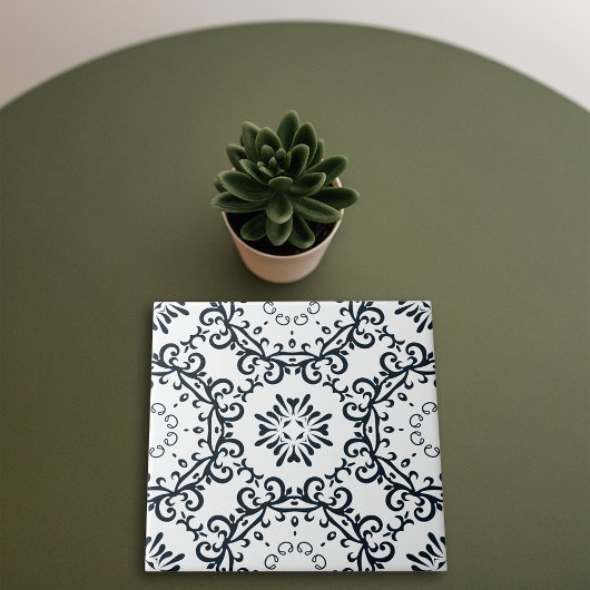 Victoriaans patroon Elegant Black en White Damask Tegeltje