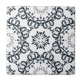 Victoriaans patroon Elegant Black en White Damask Tegeltje (Voorkant)