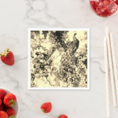 Victoriaans pauw bloementoile elegante crème zwart servet (Insitu)