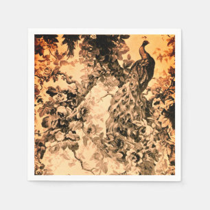 Victoriaans pauw bloementoile elegante perzik zwar servet