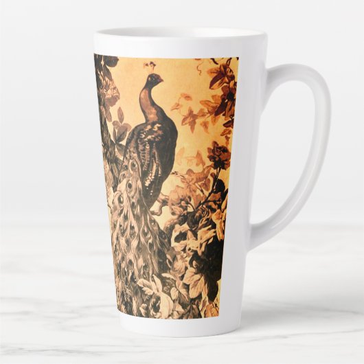 Victoriaans pauw bloemige elegante toile patroon latte mok (Rechts)
