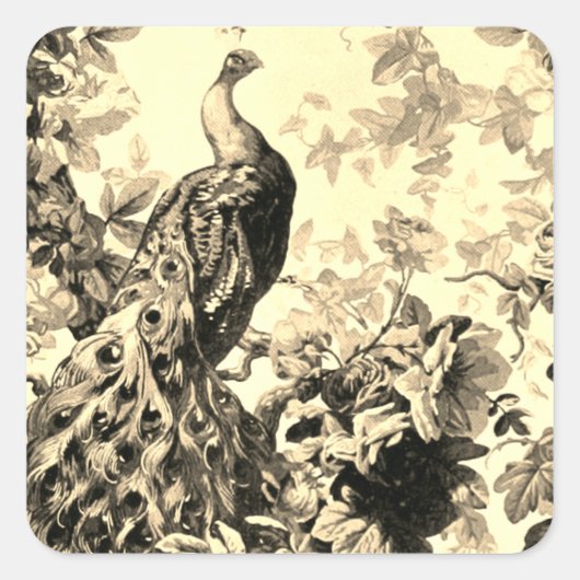 Victoriaans pauw bloemige elegante toile patroon vierkante sticker (Voorkant)