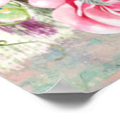 Victoriaans pauw en roze rozen roze achtergrond poster (Hoek)