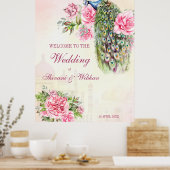 Victoriaans pauw  roze rozen welkom poster (Keuken)