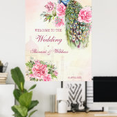 Victoriaans pauw  roze rozen welkom poster (Thuiskantoor)
