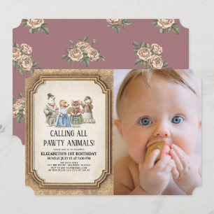 Victoriaans Pawty Animal Girl Foto van Birthday Kaart