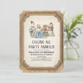  Victoriaans Pawty Animals Boy Birthday Kaart (Staand voorkant)