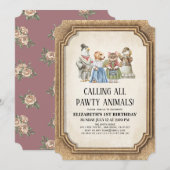  Victoriaans Pawty Animals Girl Birthday Kaart (Voorkant / Achterkant)