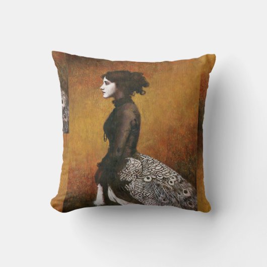 Victoriaans Peacock Girl Throw Cushion Kussen (Voorkant)