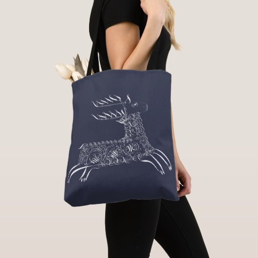 Victoriaans penwerk kalligrafisch hert tote bag (Dichtbij)