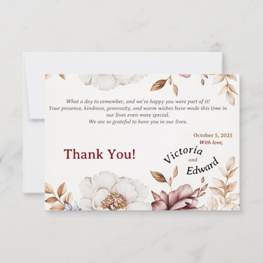 Victoriaans Peony Luxe bruiloft bedankkaart (Voorkant)