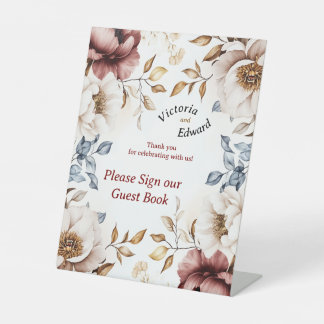 Victoriaans Peony Luxe bruiloft gastenboek teken Reclamebord Met Voetstuk