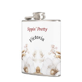 Victoriaans Peony Luxe bruiloft Hers Vinyl verpakt Heupfles (Links)