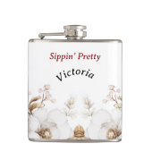 Victoriaans Peony Luxe bruiloft Hers Vinyl verpakt Heupfles (Voorkant)