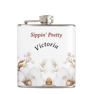 Victoriaans Peony Luxe bruiloft Hers Vinyl verpakt Heupfles