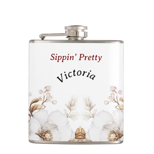 Victoriaans Peony Luxe bruiloft Hers Vinyl verpakt Heupfles (Voorkant)