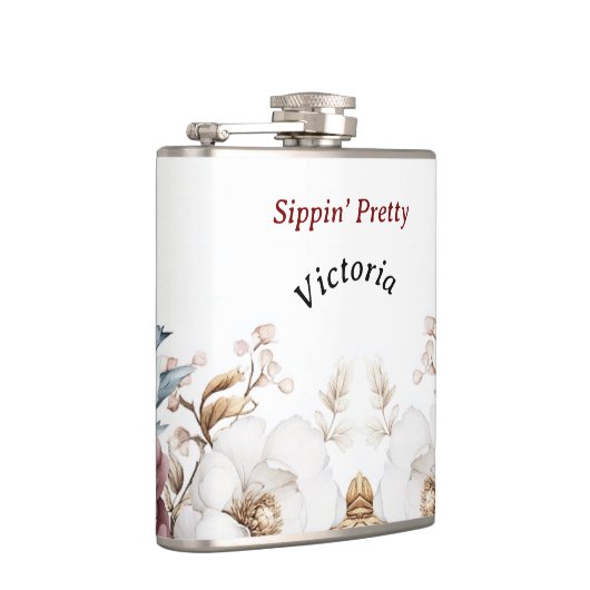 Victoriaans Peony Luxe bruiloft Hers Vinyl verpakt Heupfles (Rechts)