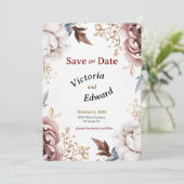 Victoriaans Peony Luxe bruiloft Save the Date Kaar Kaart (Staand voorkant)