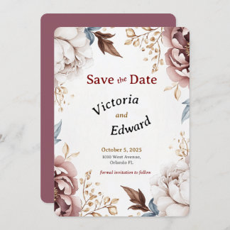 Victoriaans Peony Luxe bruiloft Save the Date Kaar Kaart
