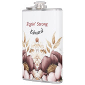 Victoriaans Peony Luxe bruiloft zijn vinyl verpakt Heupfles (Links)