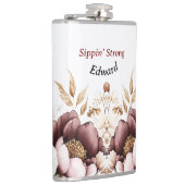 Victoriaans Peony Luxe bruiloft zijn vinyl verpakt Heupfles (Rechts)