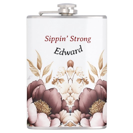 Victoriaans Peony Luxe bruiloft zijn vinyl verpakt Heupfles (Voorkant)