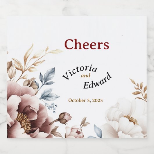 Victoriaans Peony Luxe Mousserende Wijnflesetikett Sparkling Wijnetiket (Enkel label)