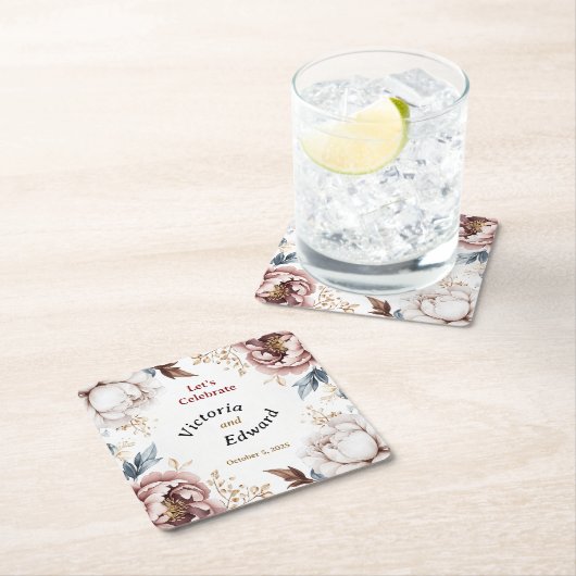Victoriaans Peony Luxe Trouwpapier Onderzetters (Insitu)